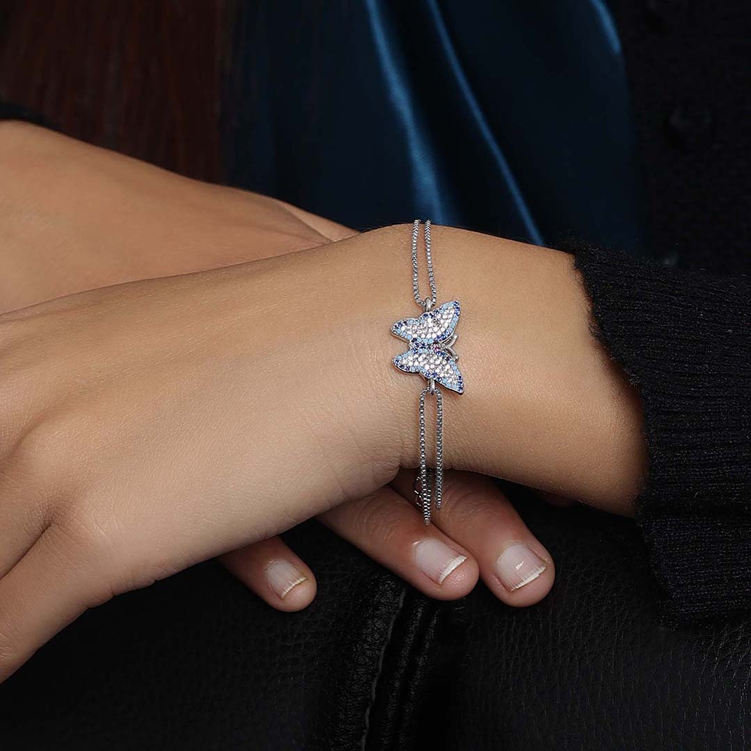 Multicolor CZ 925 Sterling Silver Butterfly Bracelet - Sparkling Butterfly - Tweov Jewels