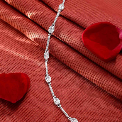 925 Sterling Silver Shiny White Cubic Zirconia Chain Bracelet - Tweov Jewels