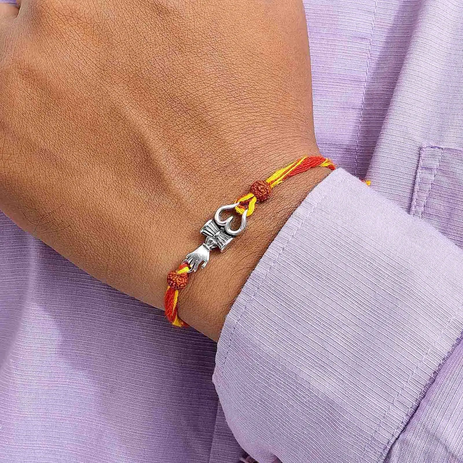Trishul Damru Silver Rakhi for Brother - Tweov Jewels
