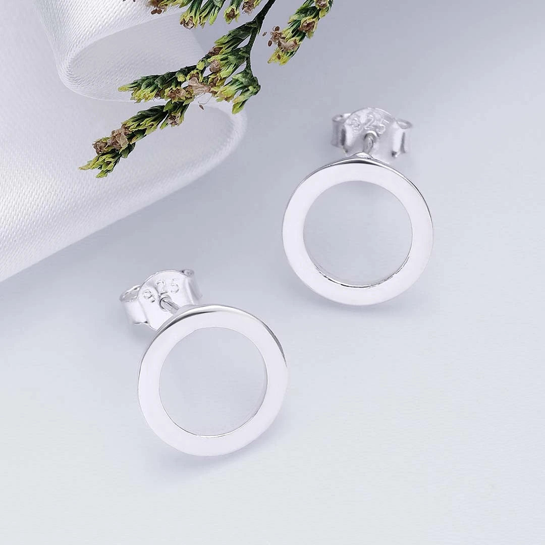 Pure Silver Stud Earrings - Polished Hoop Design - Tweov Jewels