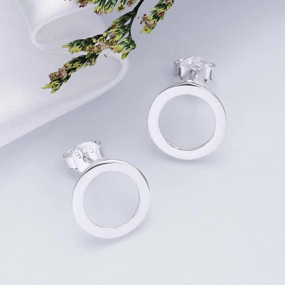 Pure Silver Stud Earrings - Polished Hoop Design - Tweov Jewels