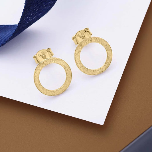 Pure Silver Stud Earrings - Gold Plated Roung Rings - Tweov Jewels