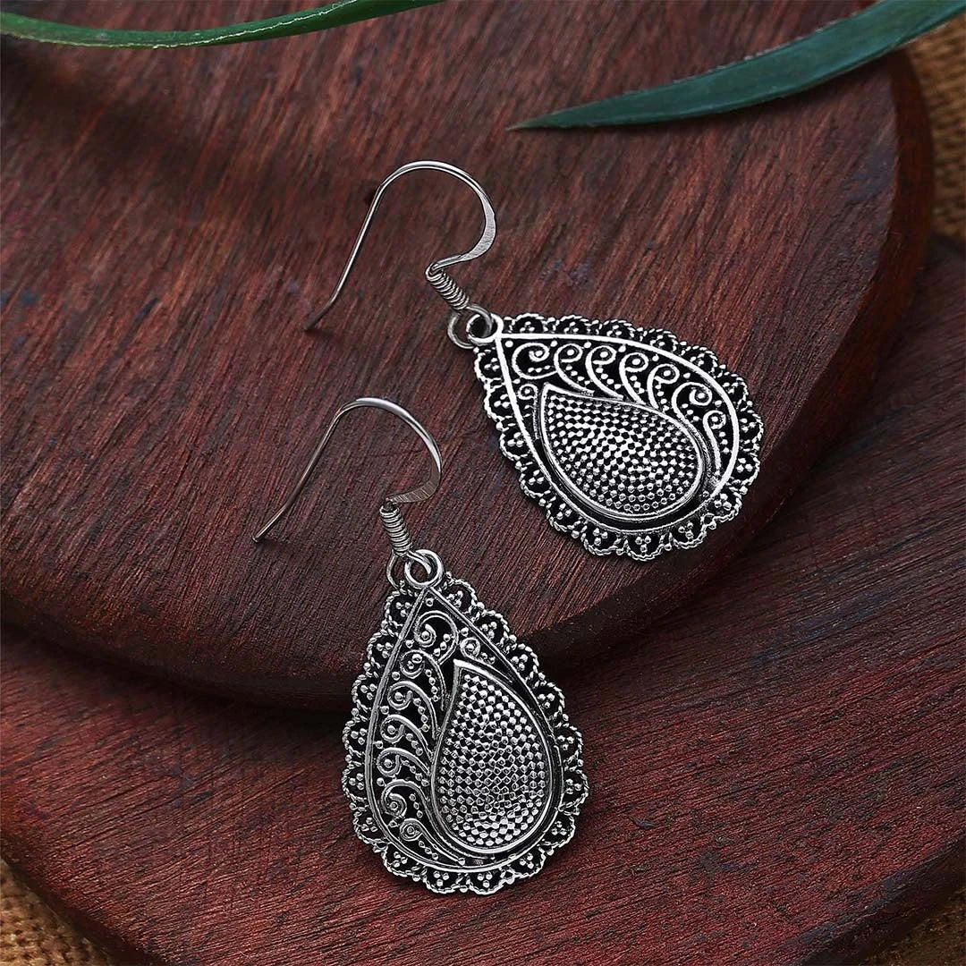 Pure 925 Silver Earrings - Oxidised Teardrop Model - Tweov Jewels