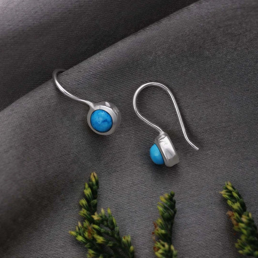 Pure Silver Earrings - Tiny Firoza Gemstone Dangle - Tweov Jewels