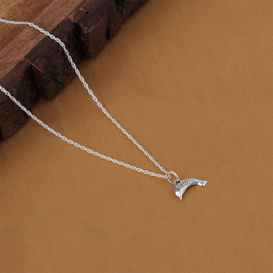 Pure Silver Pendant - Charmed With Oxidised Dolphin Dollar - Tweov Jewels