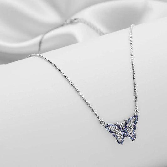 Pure 925 Silver Necklace - Attractive Butterfly With Multicolor CZ - Tweov Jewels