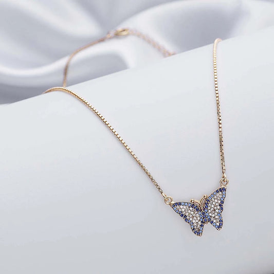 Pure 925 Silver Necklace - Multicolor CZ Butterfly With Gold Finish - Tweov Jewels