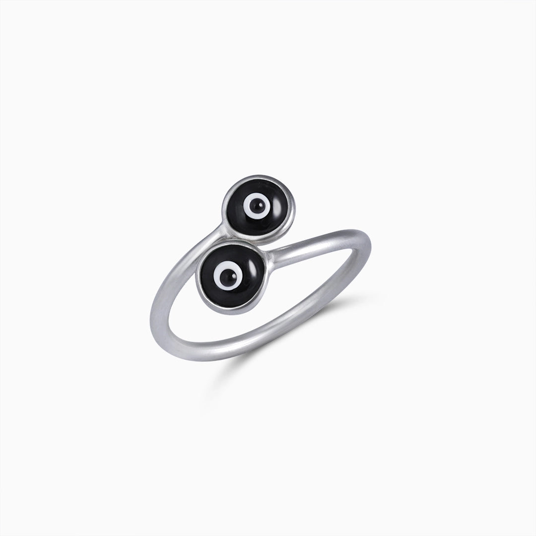 Found My Strength Silver-Black Evil Eye Ring - Tweov Jewels