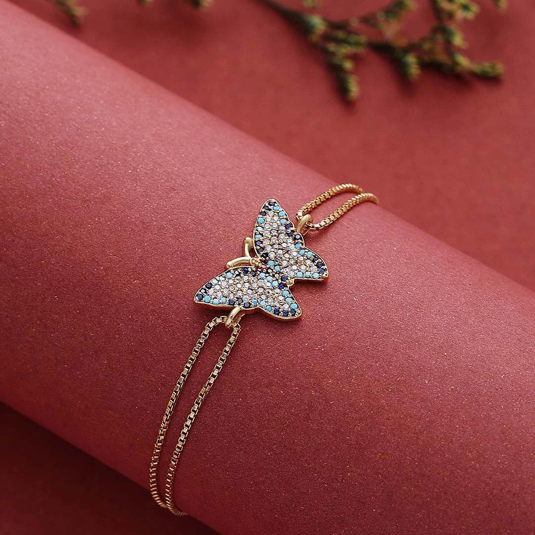 Gold plated Sterling Silver Cz Butterfly Bracelet for Women - Tweov Jewels