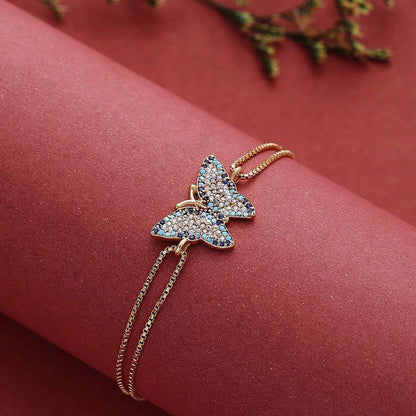 Gold plated Sterling Silver Cz Butterfly Bracelet for Women - Tweov Jewels