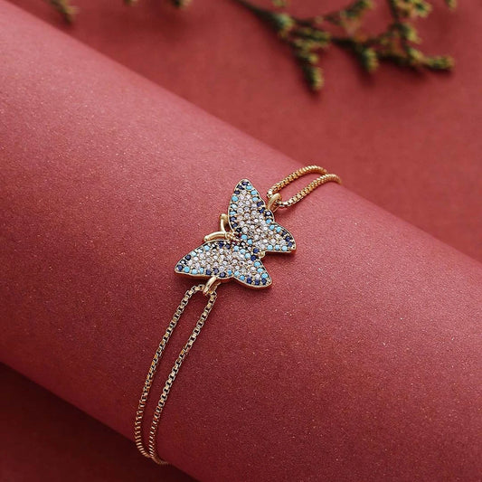 Gold plated Sterling Silver Cz Butterfly Bracelet for Women - Tweov Jewels