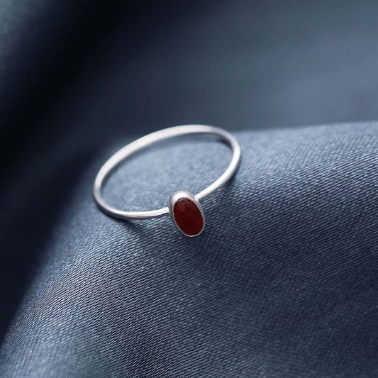 Pure Silver Ring - Garnet Stoned Plain Design - Tweov Jewels