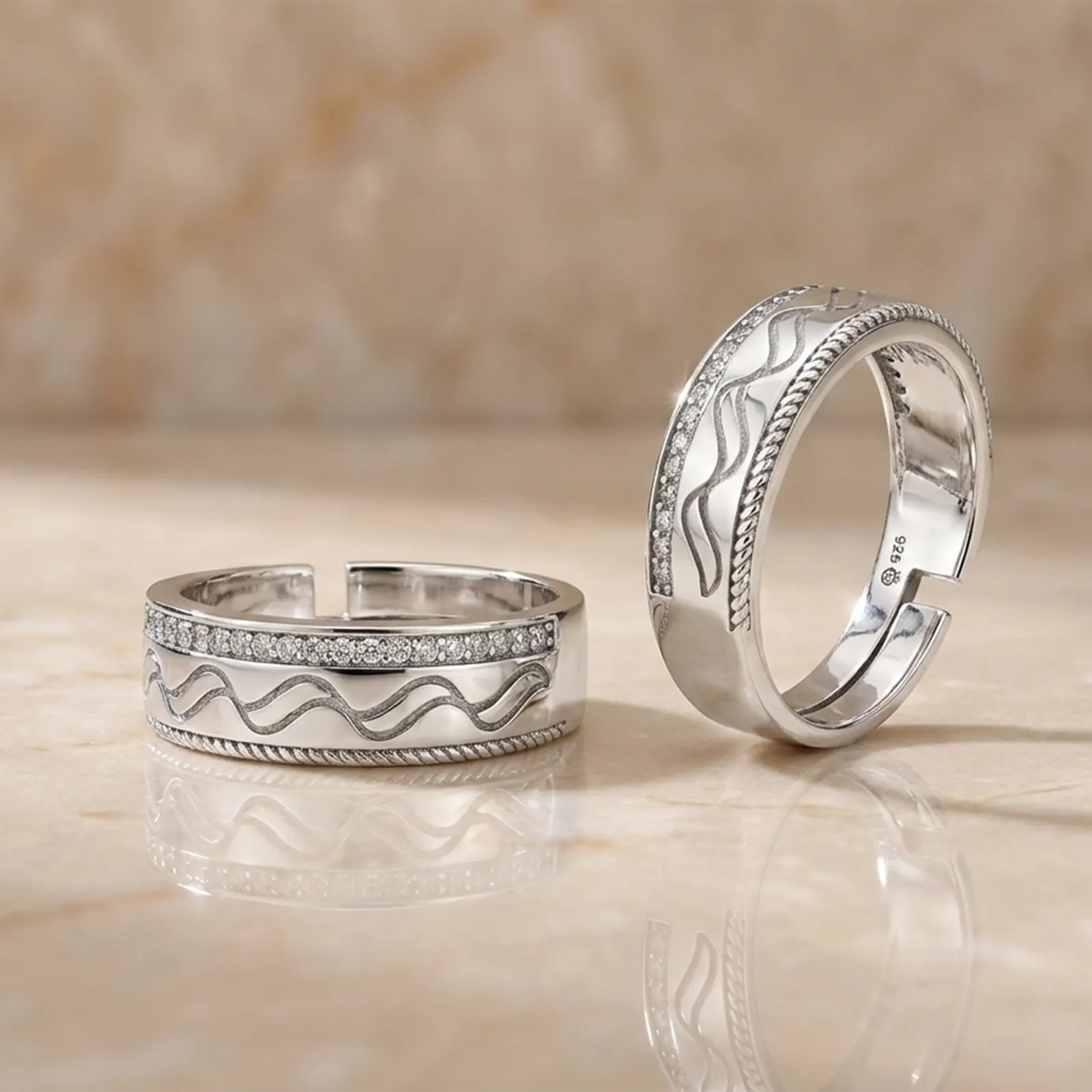 Wave & Braid Band Ring for Men & Women – 925 Sterling Silver Rhodium Plated