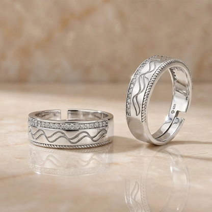 Wave & Braid Band Ring for Men & Women – 925 Sterling Silver Rhodium Plated