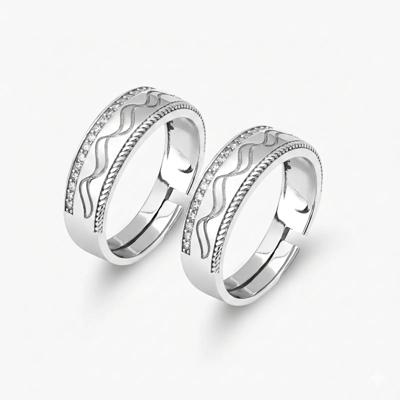 Wave & Braid Band Ring for Men & Women – 925 Sterling Silver Rhodium Plated