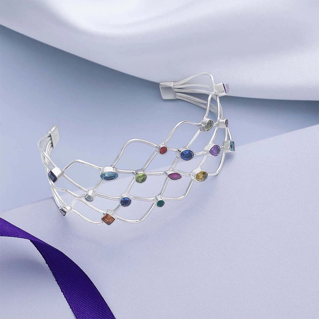925 Sterling Silver Spiral Multicolor Gemstone Bracelet - Tweov Jewels