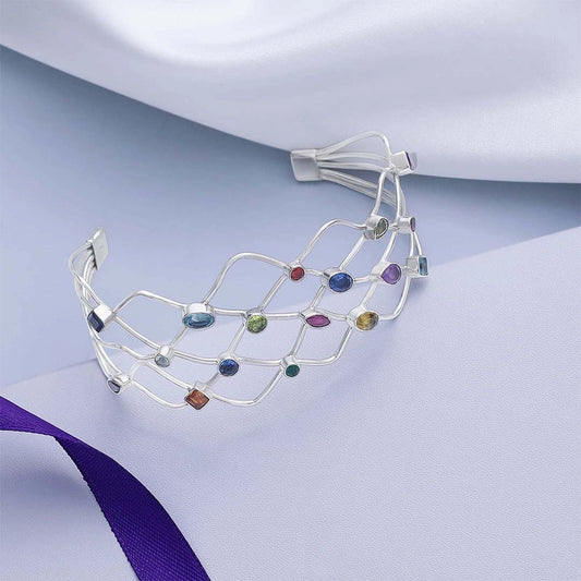 925 Sterling Silver Spiral Multicolor Gemstone Bracelet - Tweov Jewels
