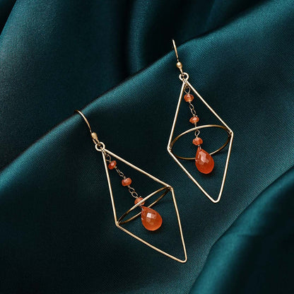 Pure Silver Earrings - String of Gold Finish Carnelian - Tweov Jewels