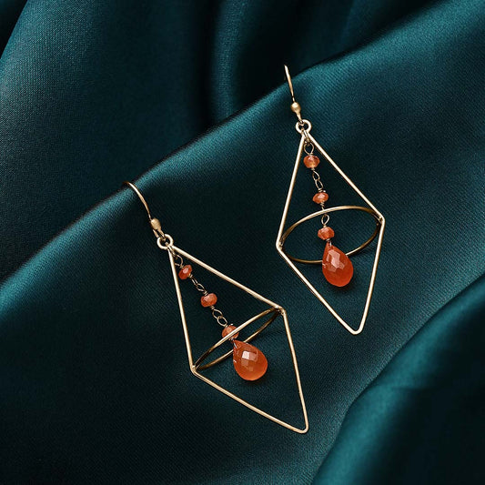 Pure Silver Earrings - String of Gold Finish Carnelian - Tweov Jewels