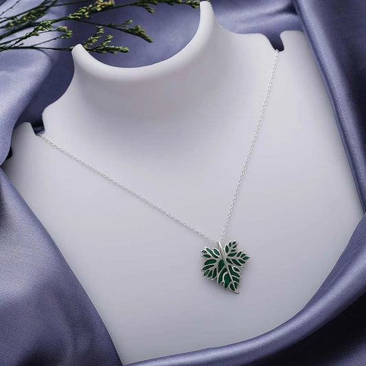 Pure Sterling Silver Evergreen Leaf Pendant Necklace - Tweov Jewels