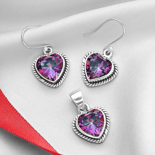 Pure Silver Jewellery Set - Heart Shaped CZ Studded Pendant Set - Tweov Jewels