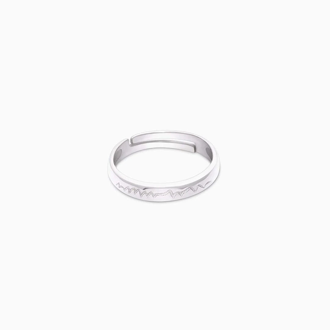 Pure Silver Ring - Engraved With Heartbeat - Tweov Jewels