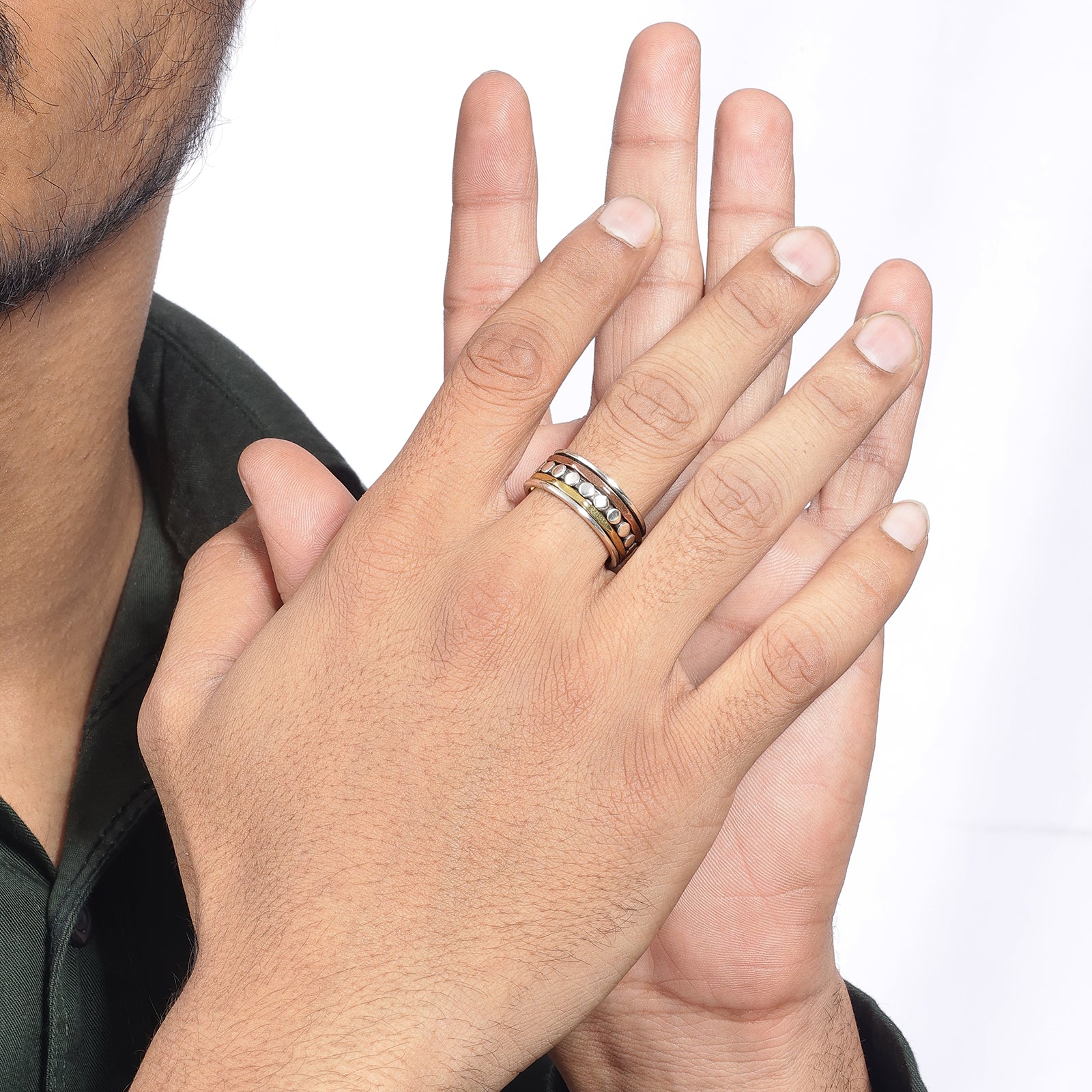 Multitoned Design Silver Band Ring