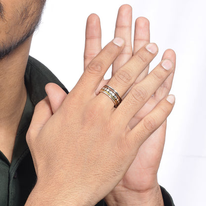 Multitoned Design Silver Band Ring