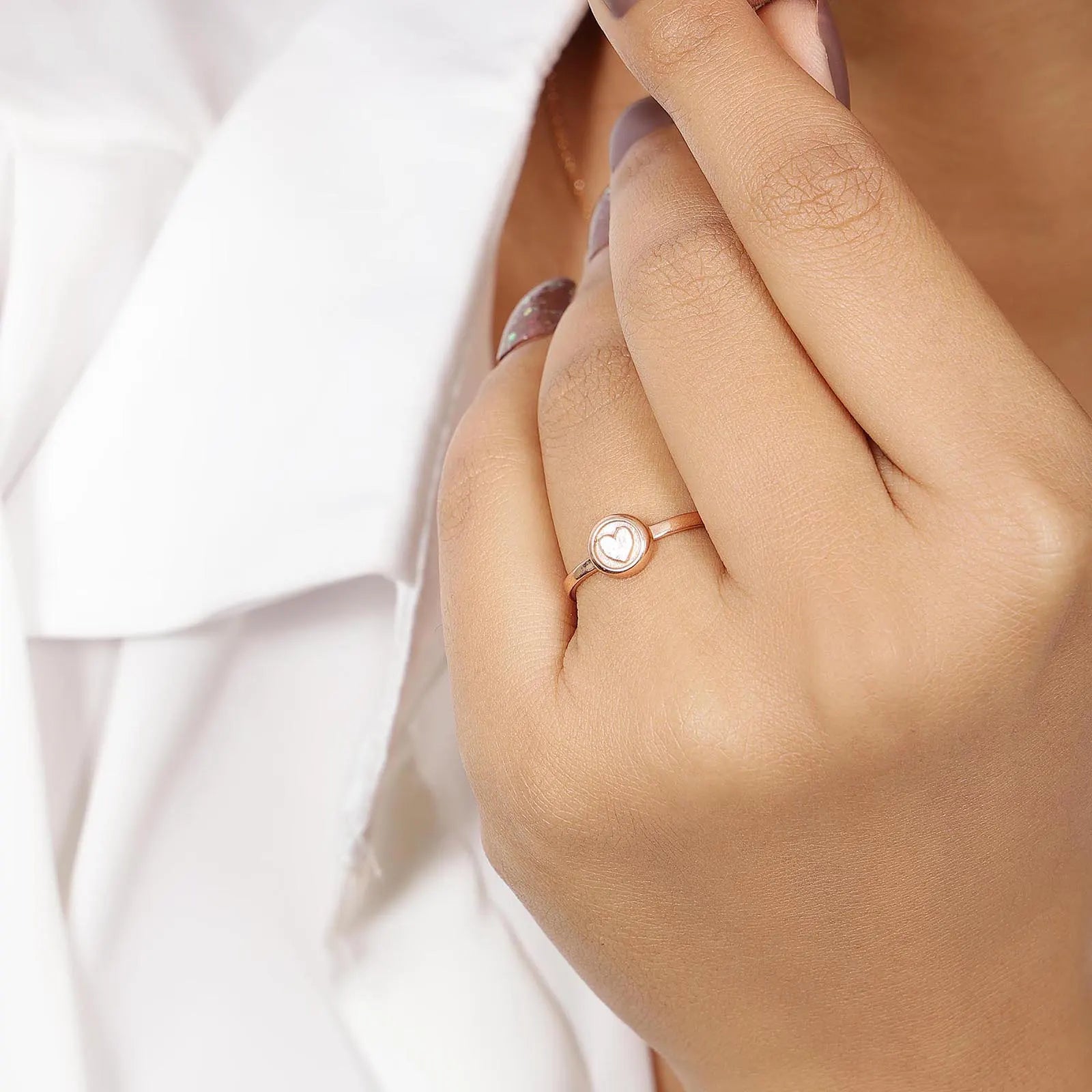 Rose Gold Plated Heart Silver Ring - Tweov Jewels