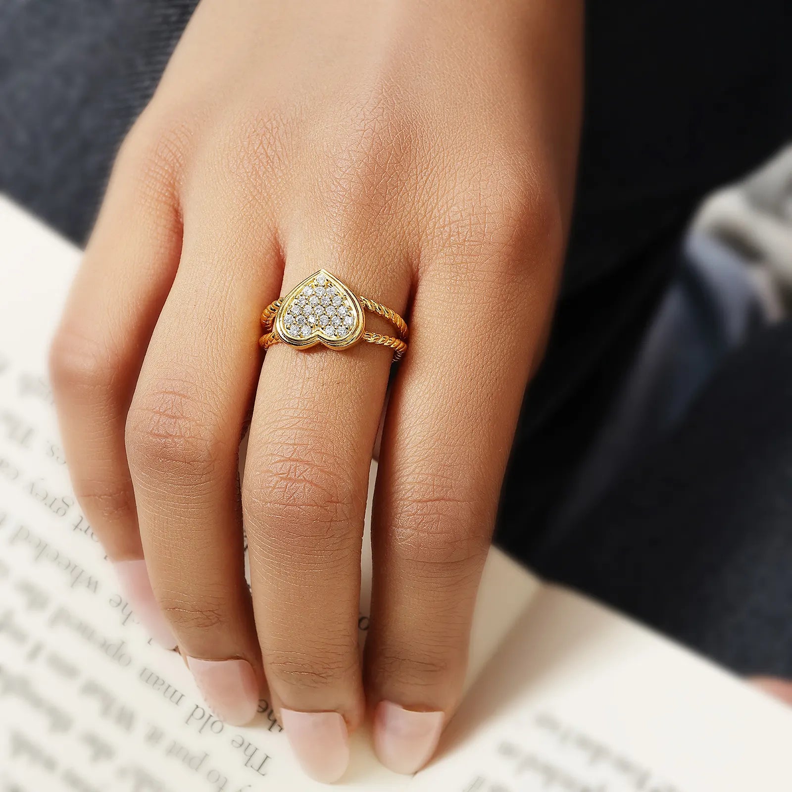 Golden Zircon Heart Silver Ring - Tweov Jewels