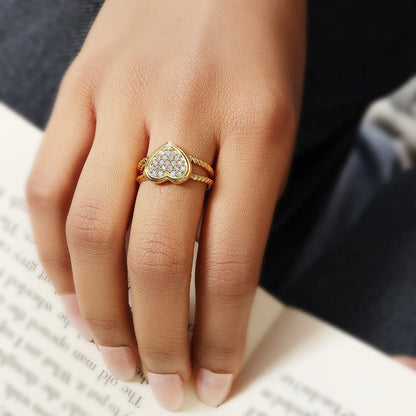 Golden Zircon Heart Silver Ring - Tweov Jewels