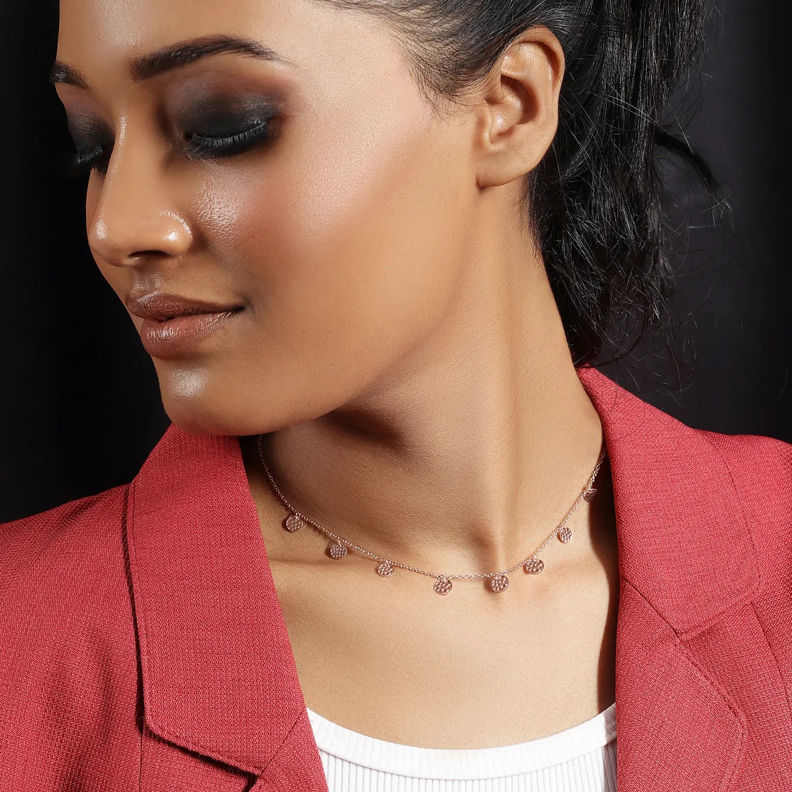 Rose Gold Plated Circular Charm Rope Chain - Tweov Jewels