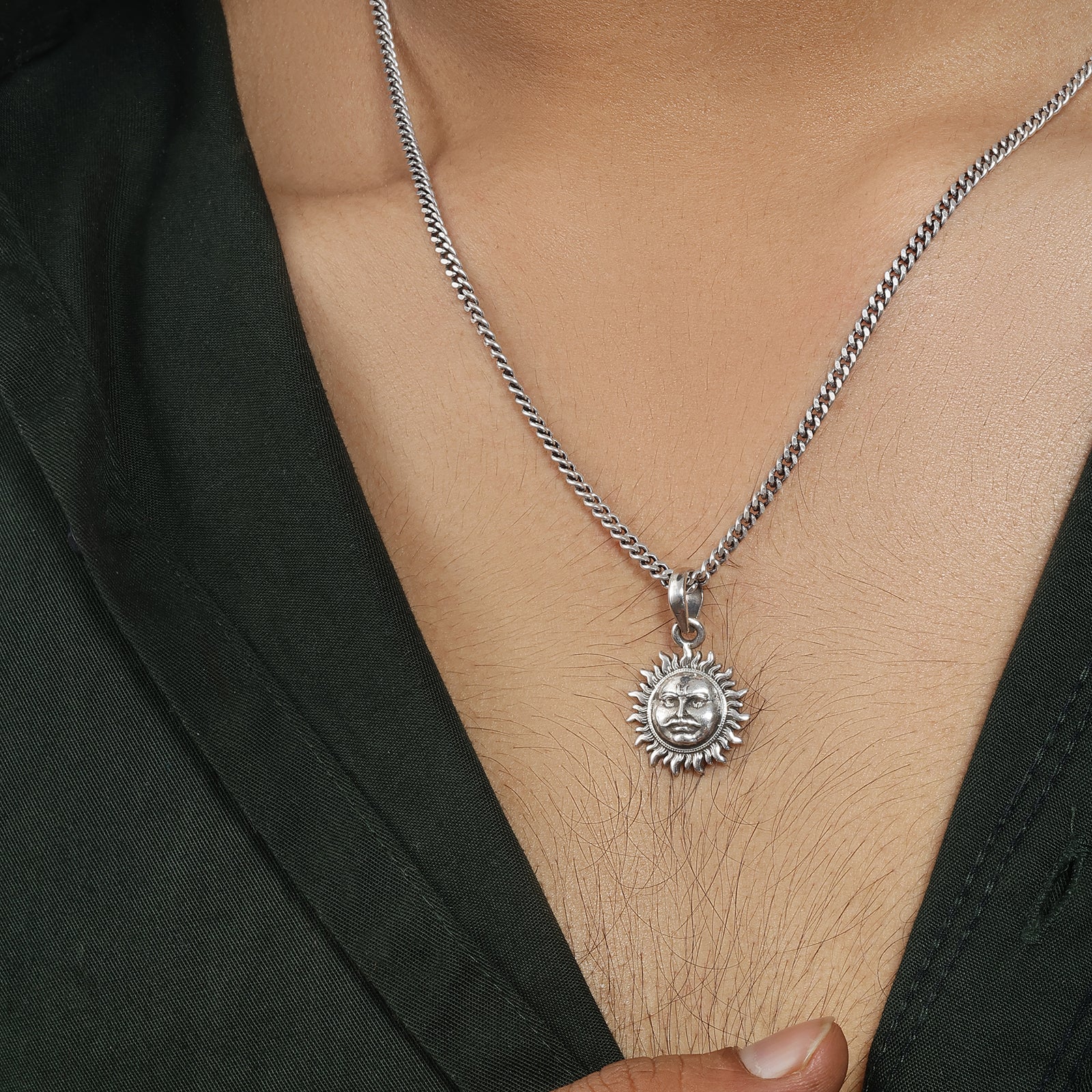 Oxidized Pure Silver Sun Pendant