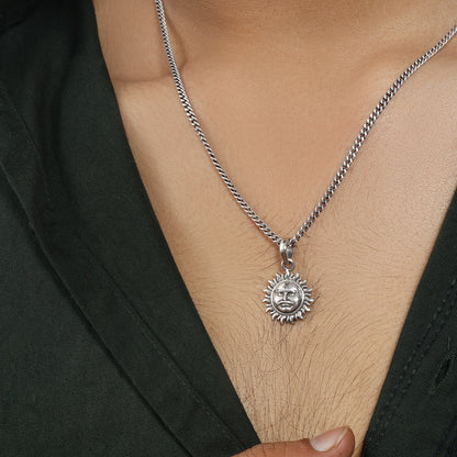 Oxidized Pure Silver Sun Pendant