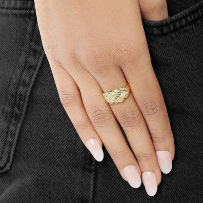 Gold Plated AD Wide Silver Leaf Ring - Tweov Jewels