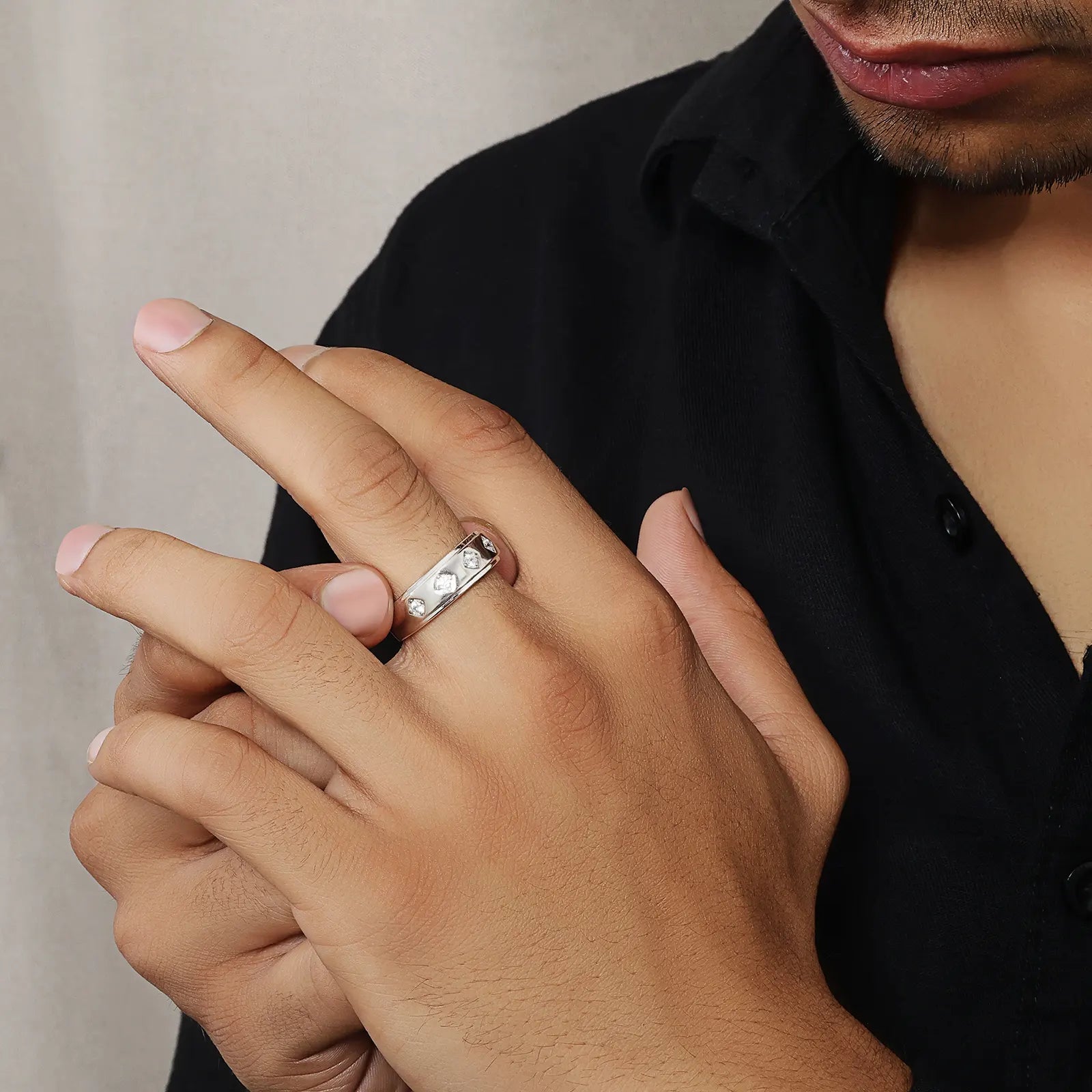 Silver CZ Band Ring for Men - Tweov Jewels