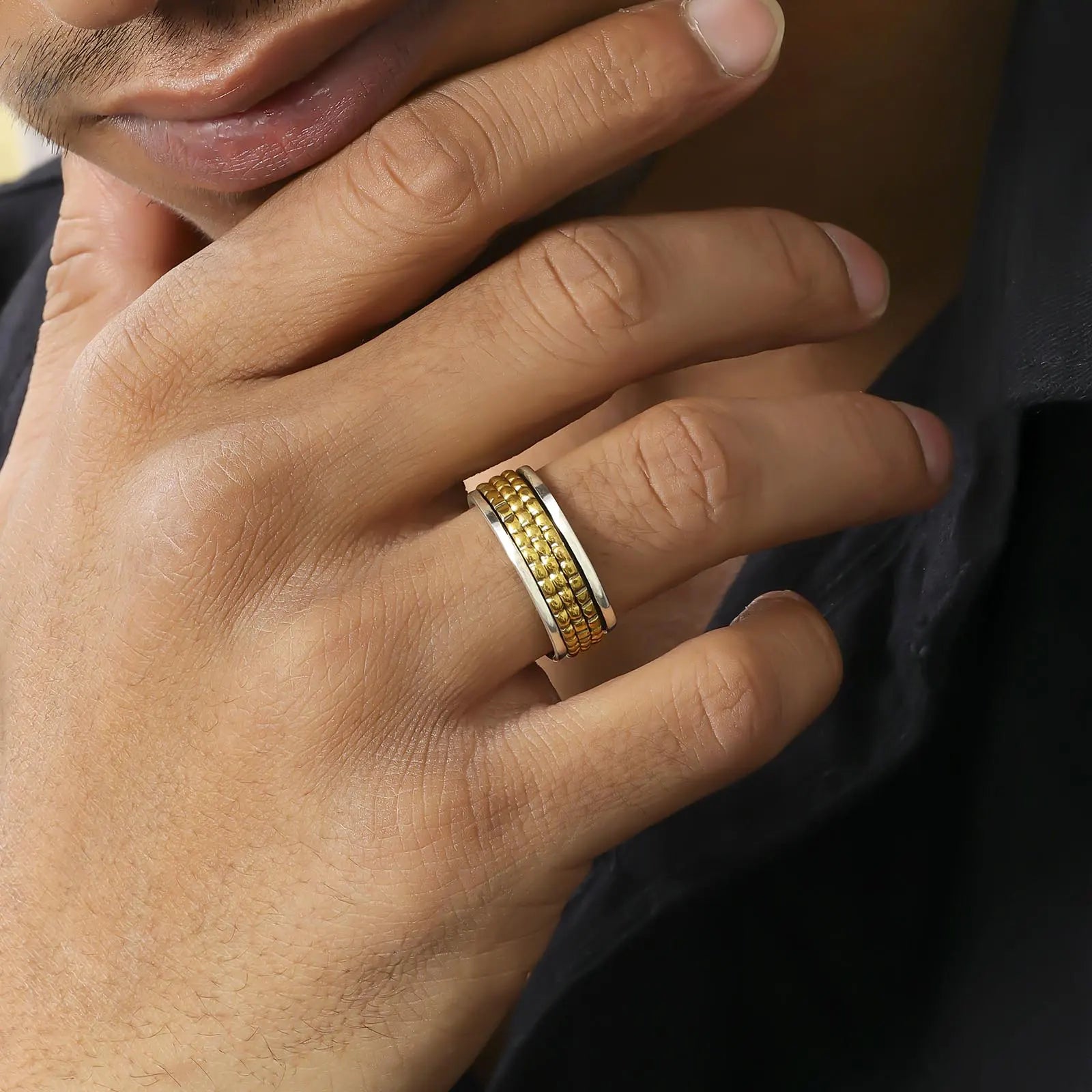 Gold Plated Textured Silver Ring - Tweov Jewels