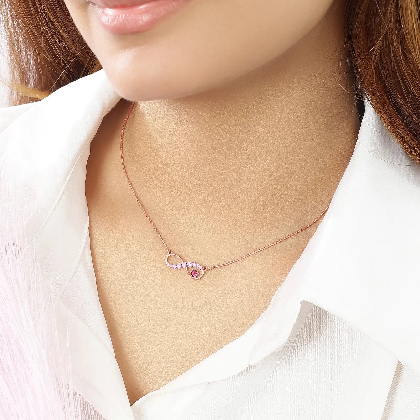 Rose Gold Infinity Pink Heart Silver Necklace - Tweov Jewels