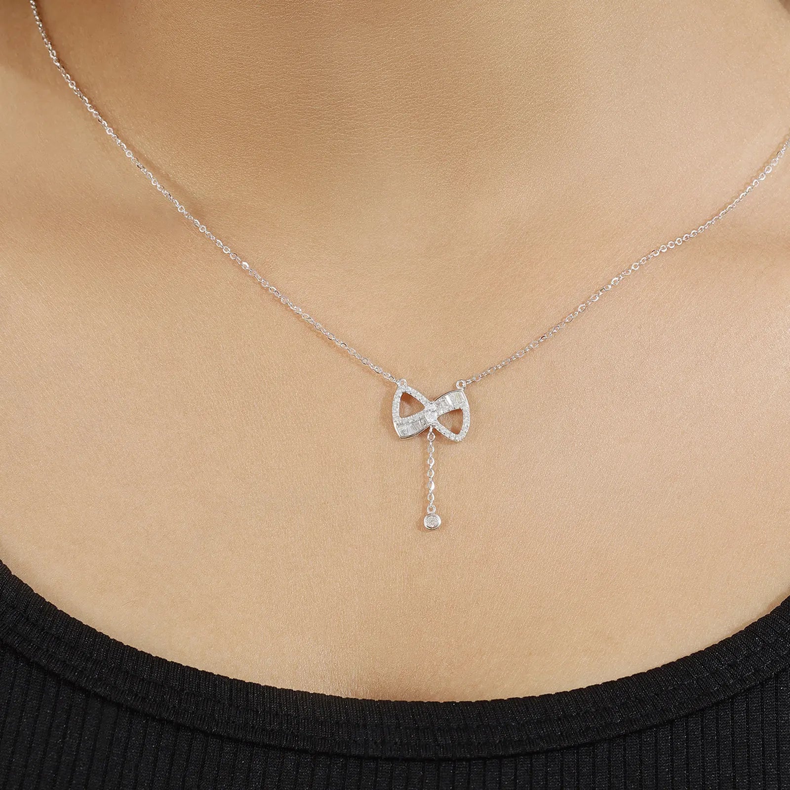 Elegant Bow Drop Necklace