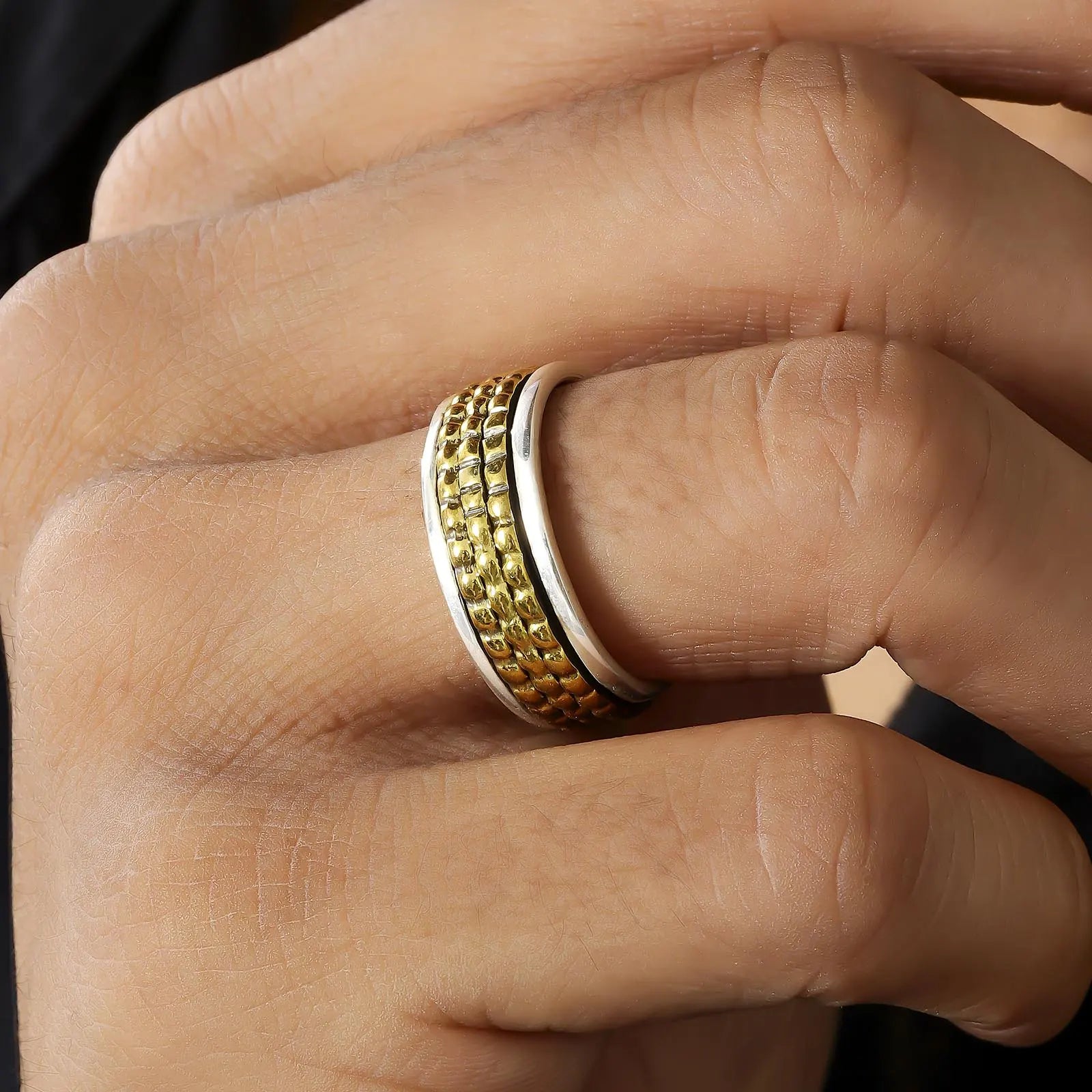 Gold Plated Textured Silver Ring - Tweov Jewels