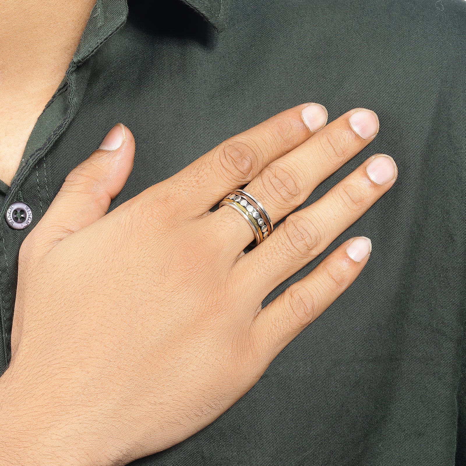 Multitoned Design Silver Band Ring