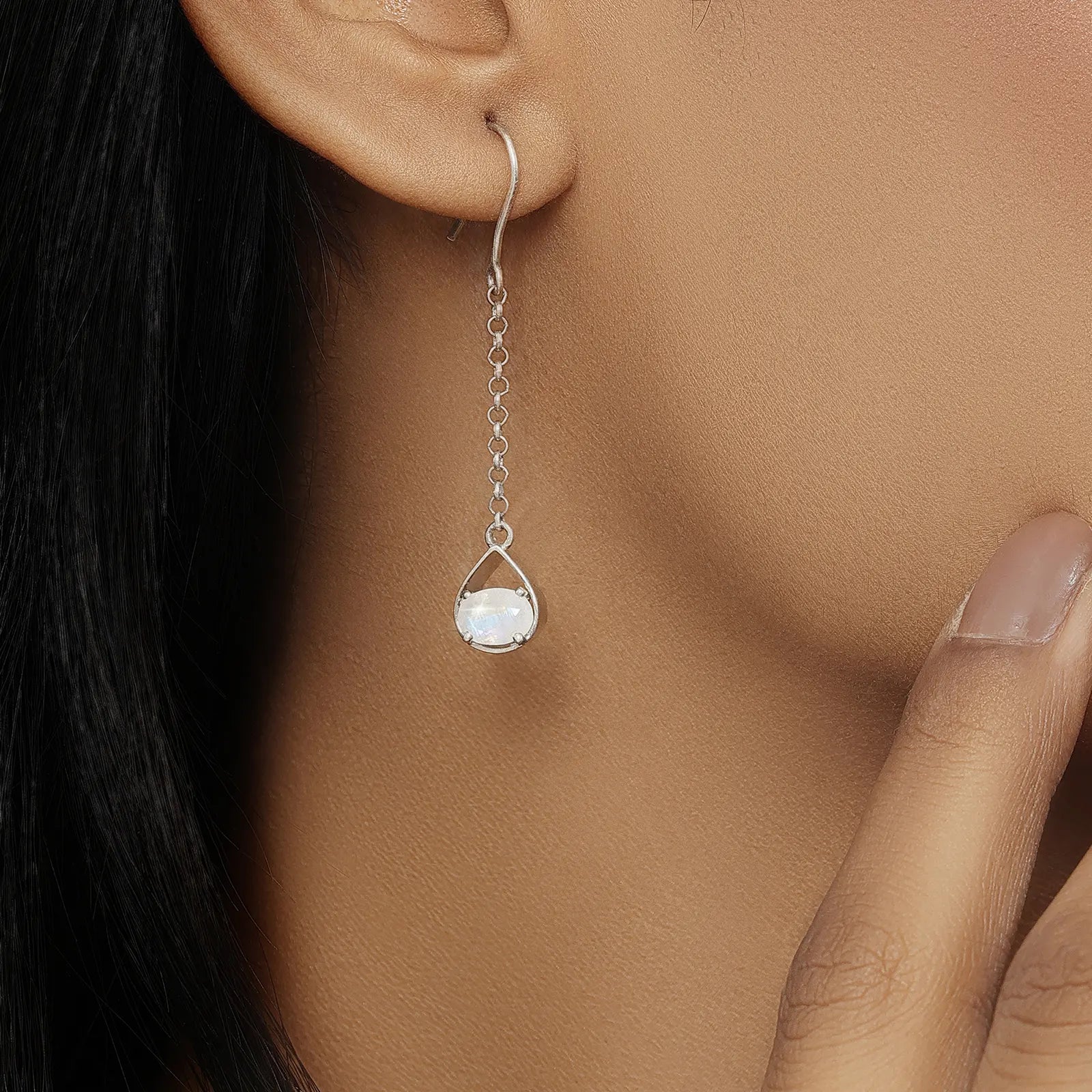 Moonstone Long Drop Earring Design - Tweov Jewels