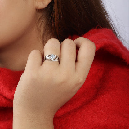 Simple Silver CZ Studded Finger Ring