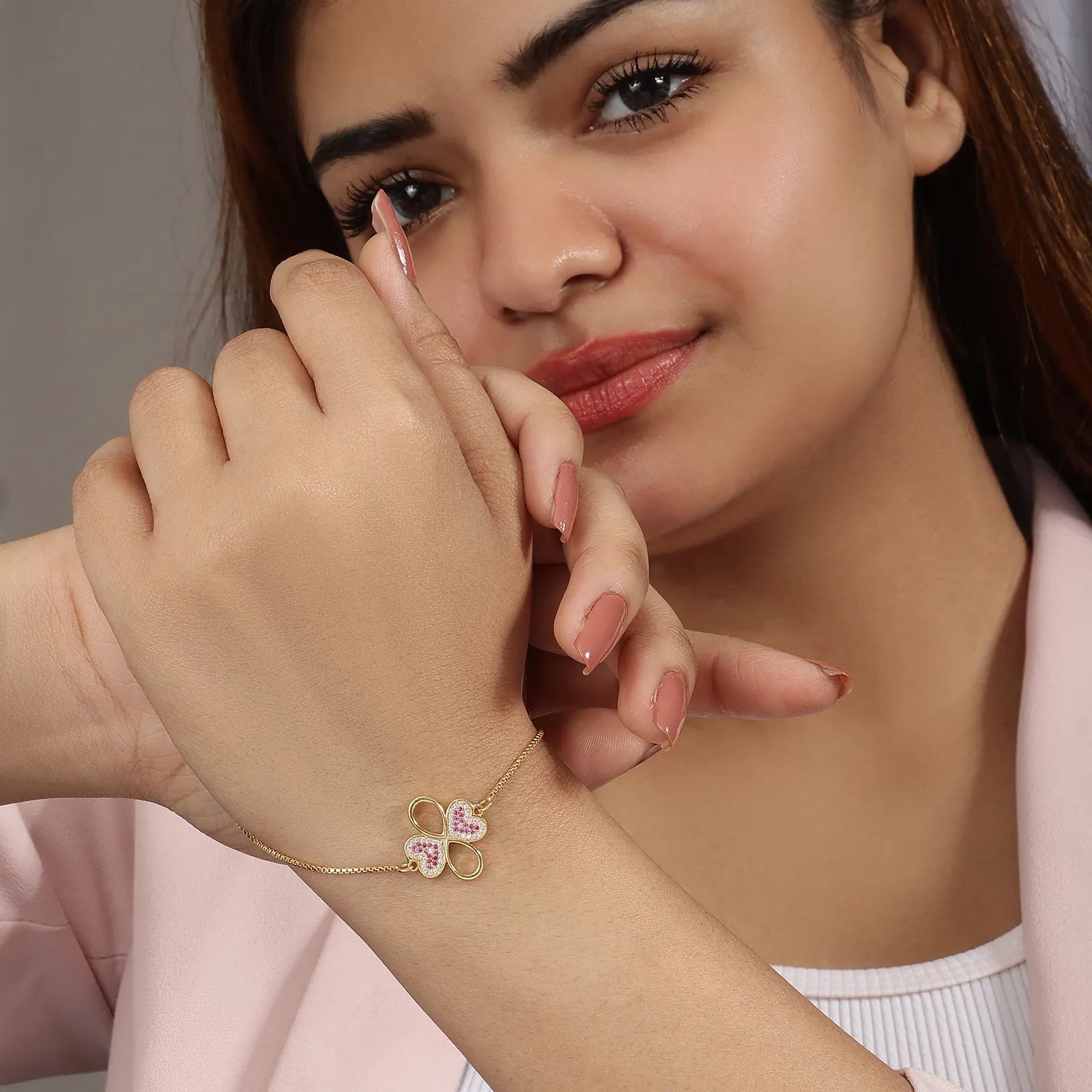 Pink Infinity Clover Bracelet For Women – Gold Plated 925 Sterling Silver