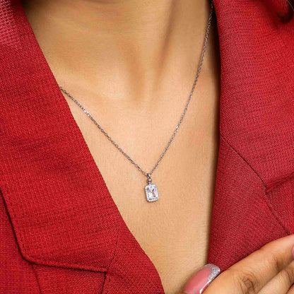 Emerald-Cut Zircon Pendant Necklace for Women – 925 Sterling Silver Rhodium Plated - Tweov Jewels