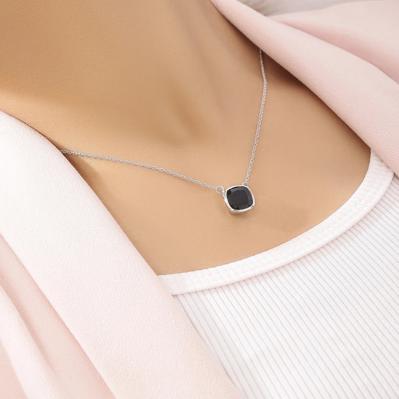 Simple Black Square Silver Necklace - Tweov Jewels