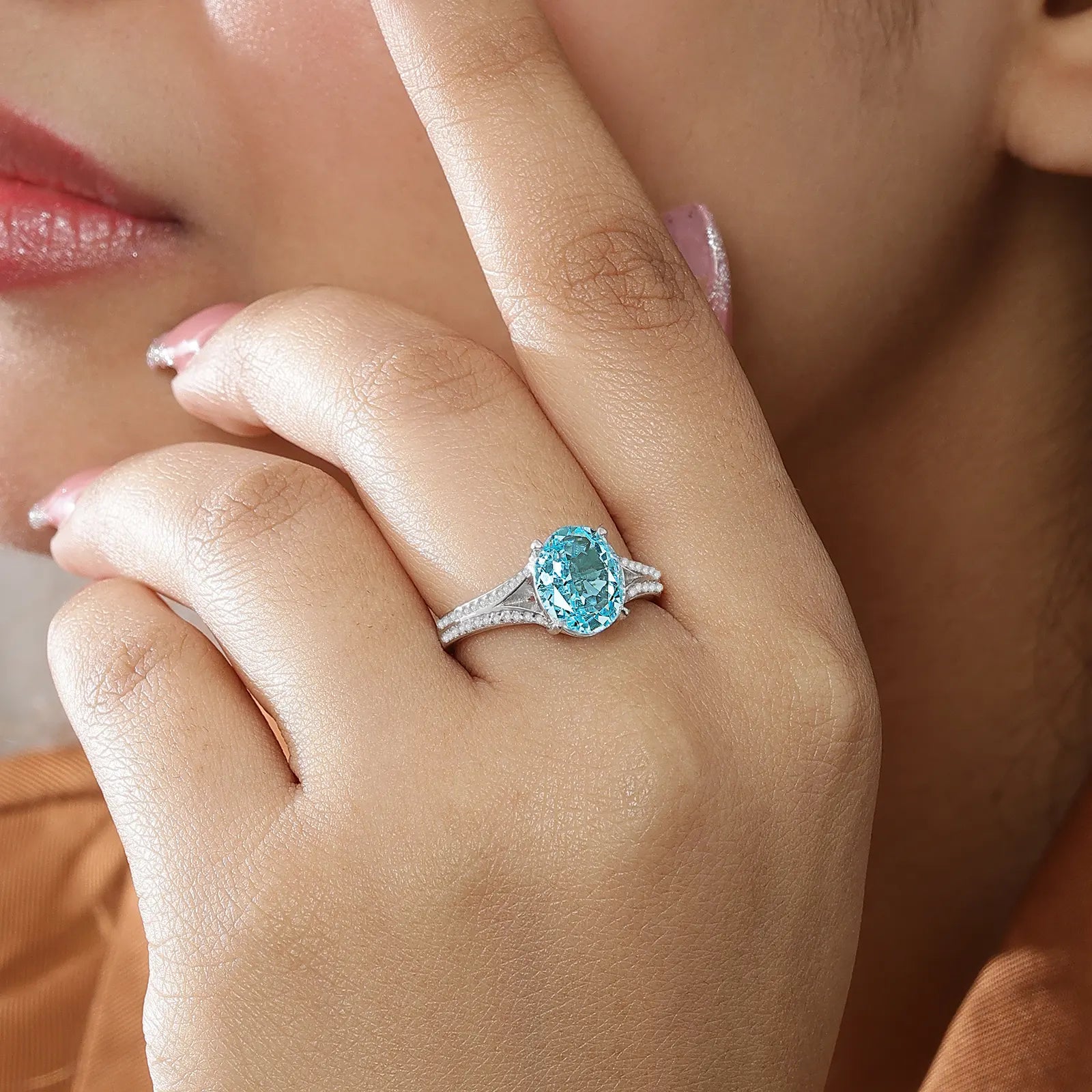 Oval Cut Sky Blue Topaz Silver Ring - Tweov Jewels