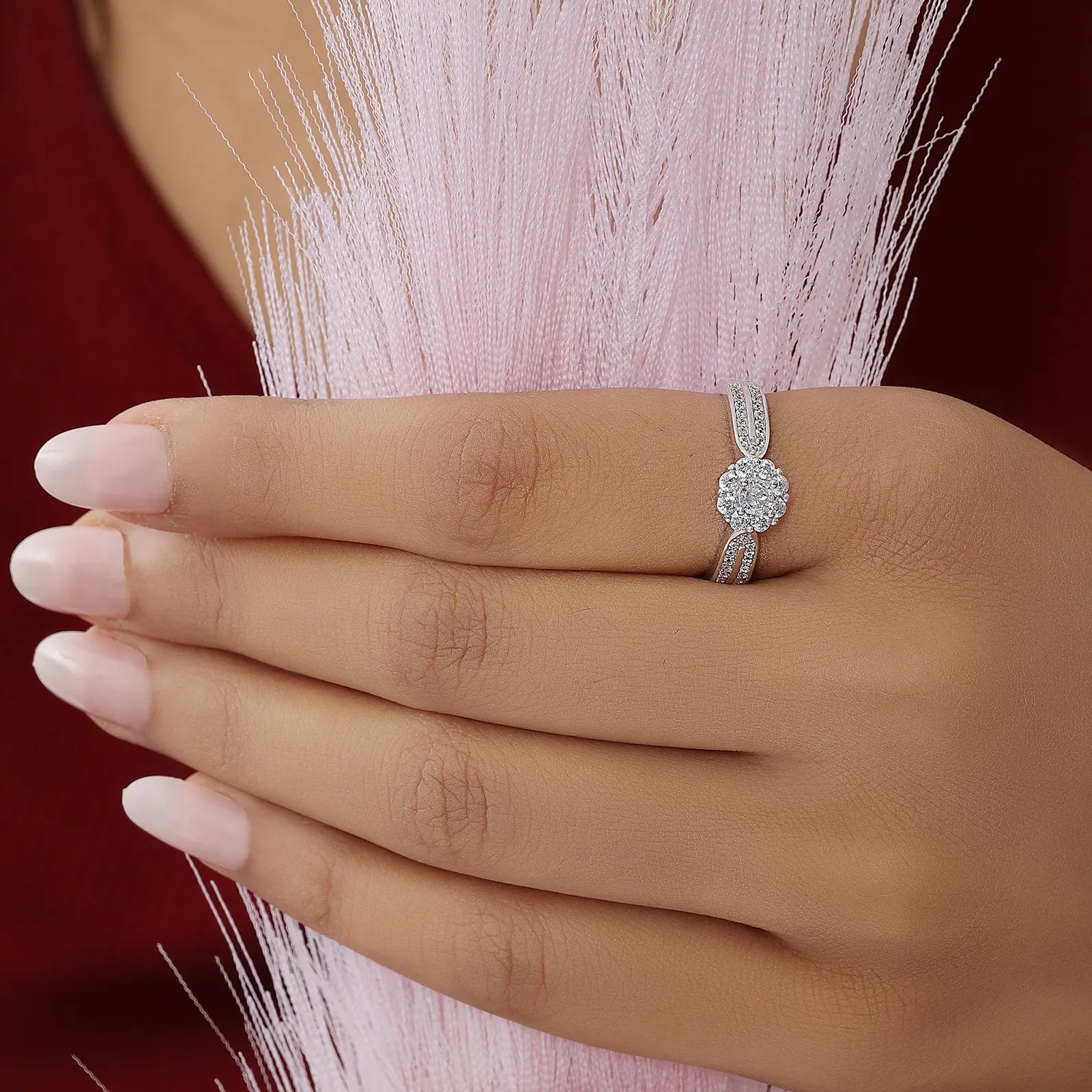 CZ Halo Split-Shank Ring for Women