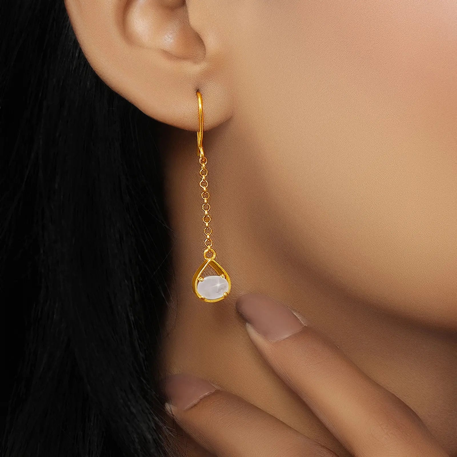 Sparkling Gold Plated Moonstone Earrings - Tweov Jewels
