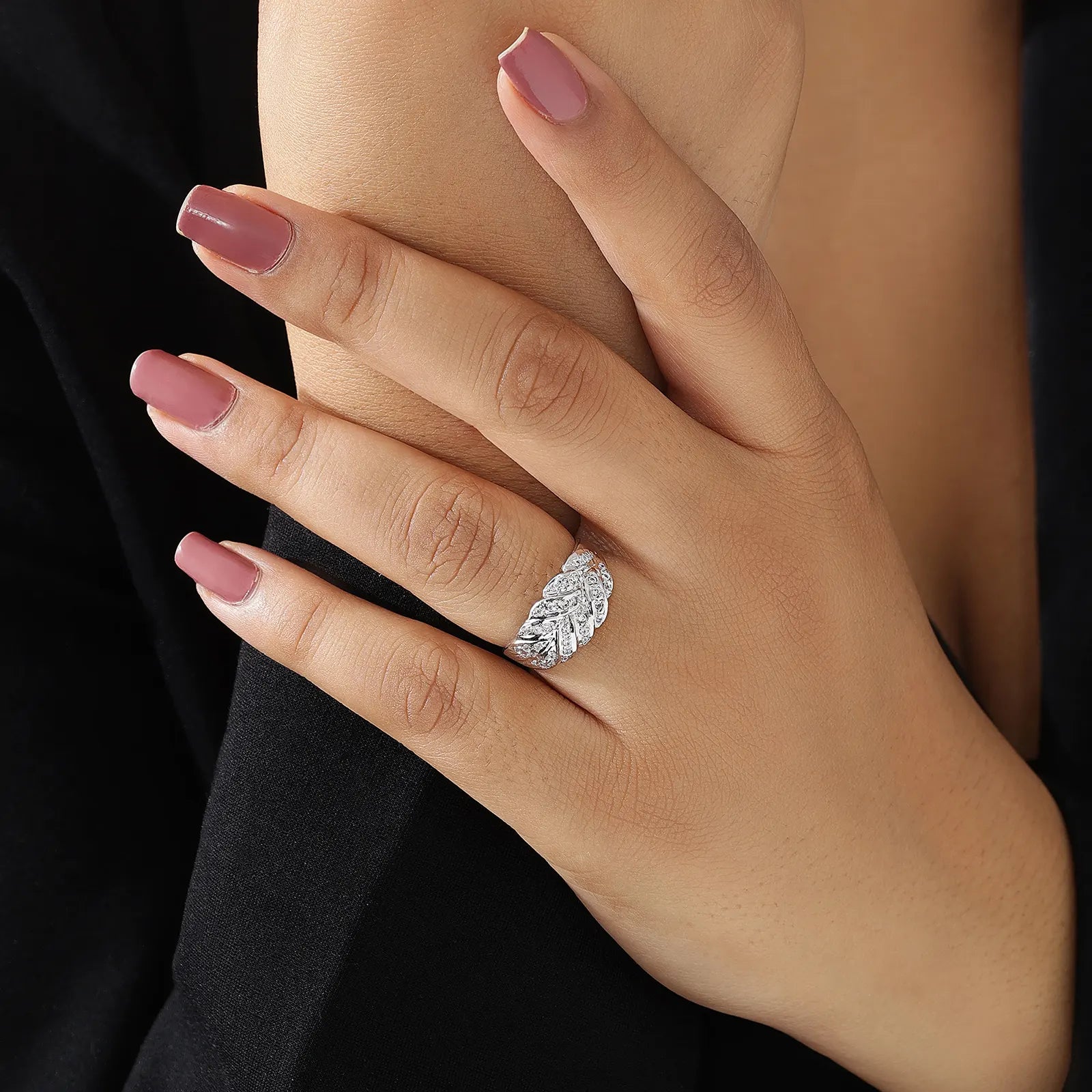 Cubic Zirconia Leaf Silver Ring - Tweov Jewels